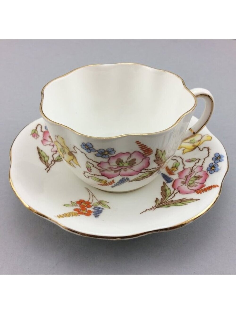 Vintage Taylor & Kent Fine Bone China Teacup and Saucer Flowers Wild Rose